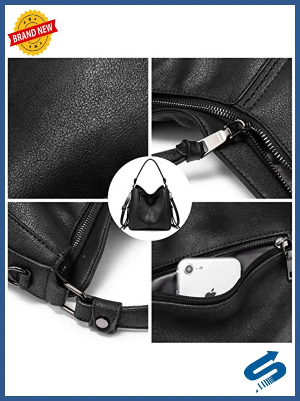 Hobo Crossbody Bag Women Faux Leather Large Capacity Multi-Pocket Adjustable
